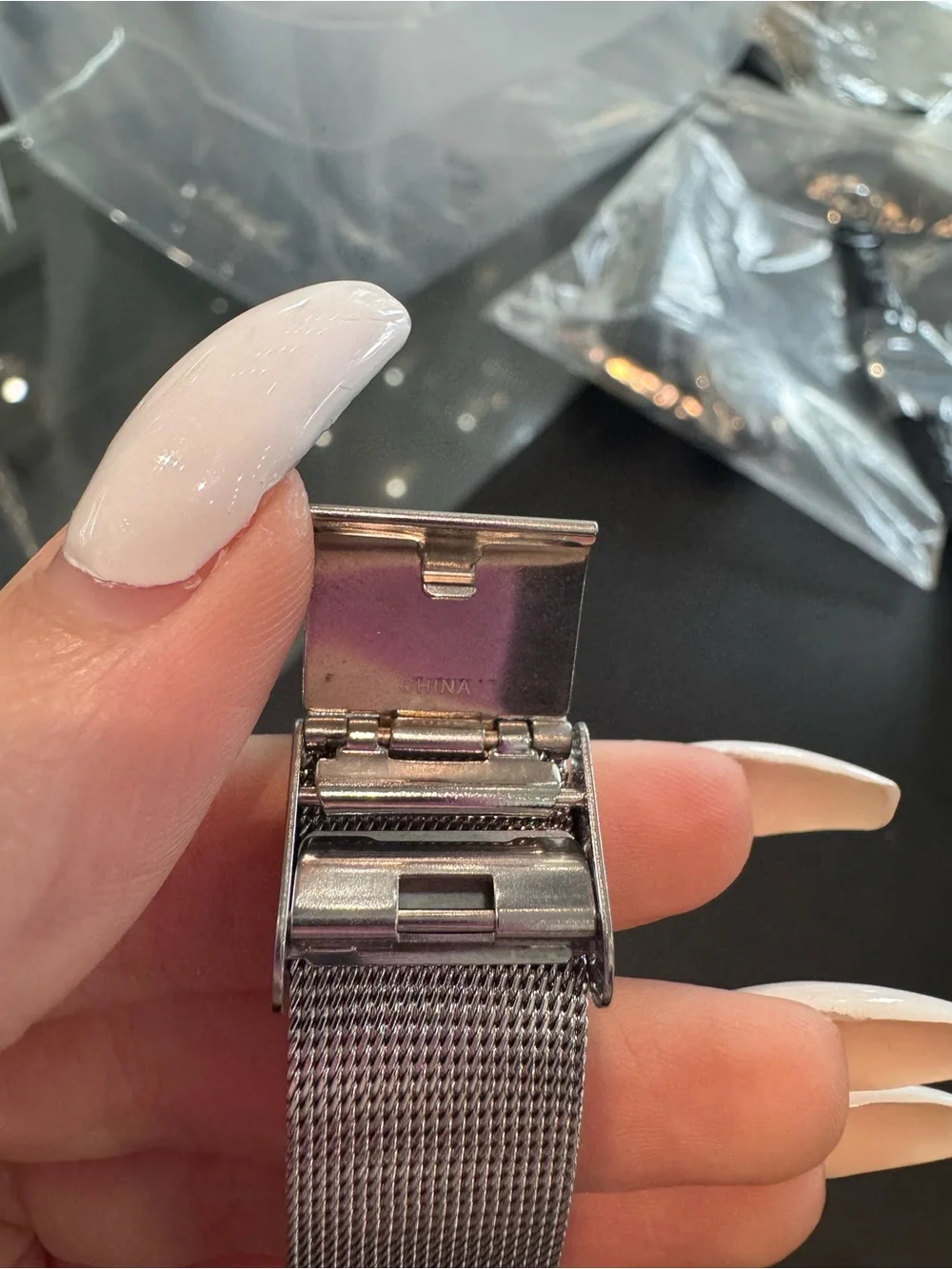 Ecclissi Facet Minimalist Stainless Steel Mesh Watch with Striped Dial